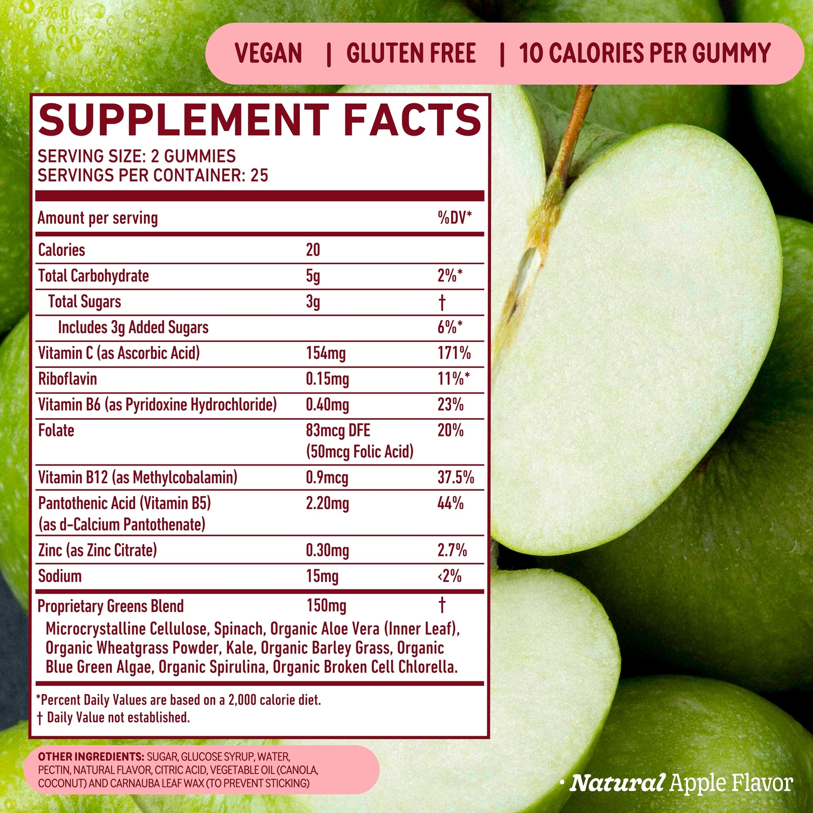 SUPERGREENS GUMMIES Metabolism Immunity Digestive Focus Apple 100ct 8GREENS