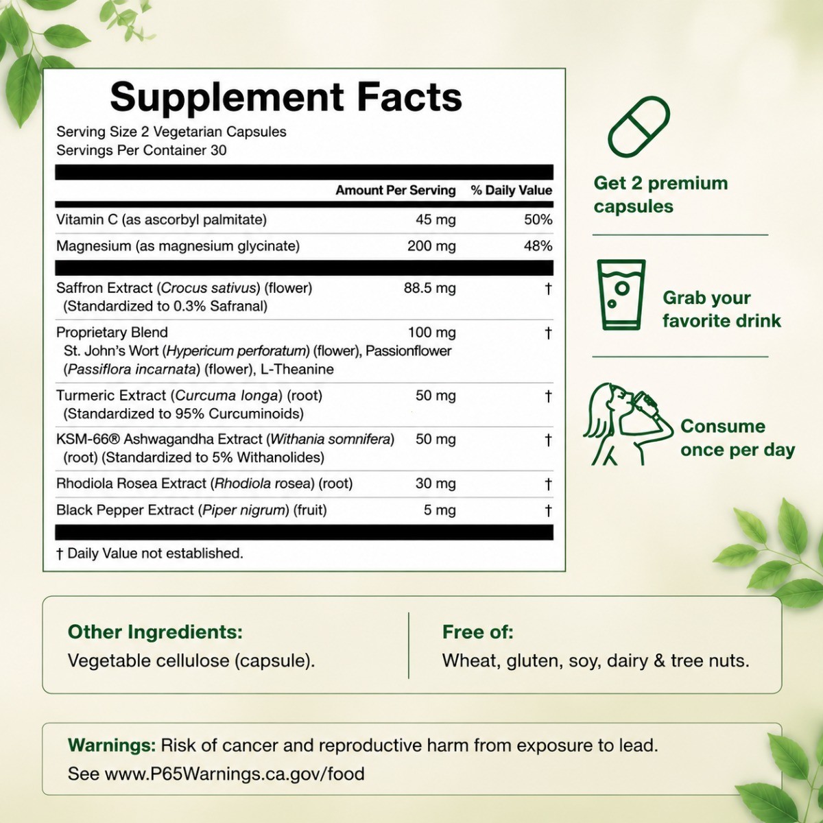 10-in-1 Saffron+ Supplement, Mood & Energy Support Non-GMO 60 Count