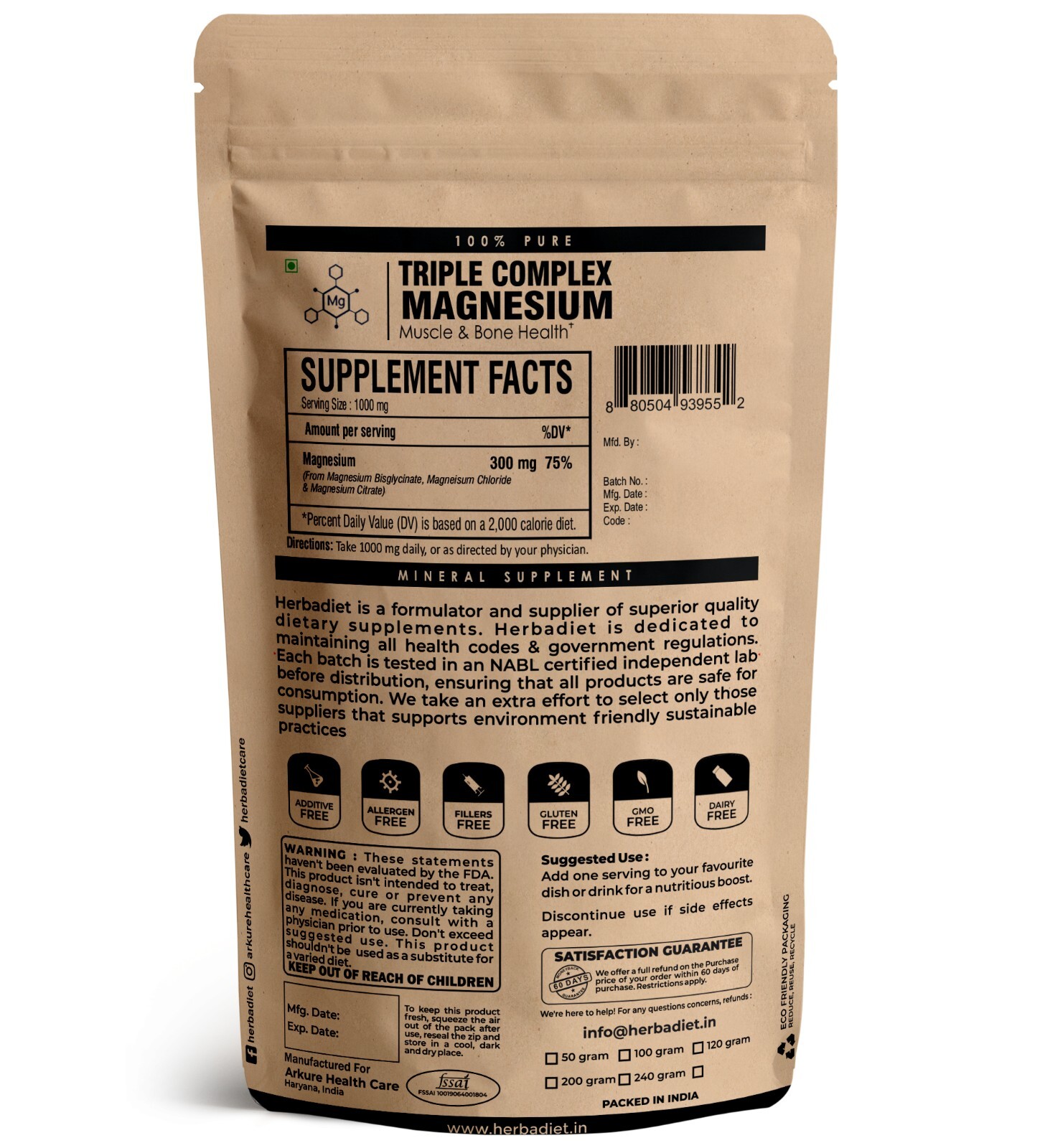 Triple Magnesium Complex | 300mg Magnesium | Muscle & Bone Health Max Absorption