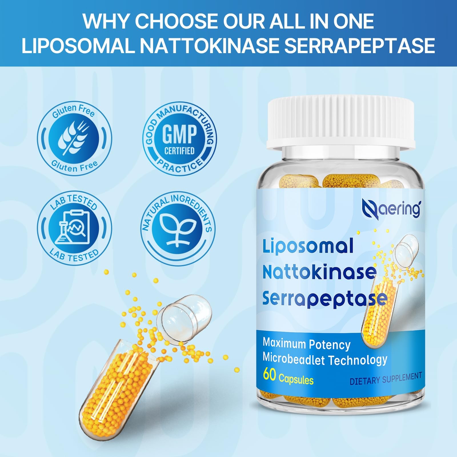 Liposomal Nattokinase 12,000 FU Serrapeptase 360,000 SPU Enzyme Supplement