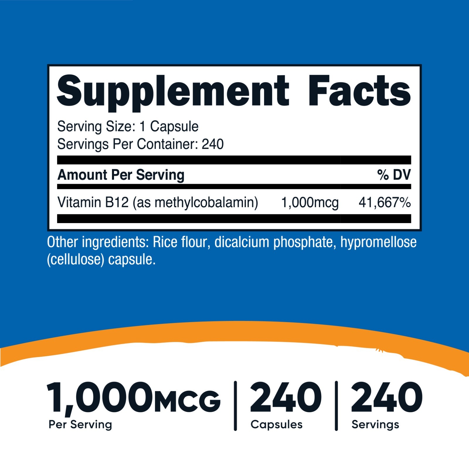 Nutricost Vitamin B12 (Methylcobalamin) 1000mcg, 240 Capsules – Non-GMO