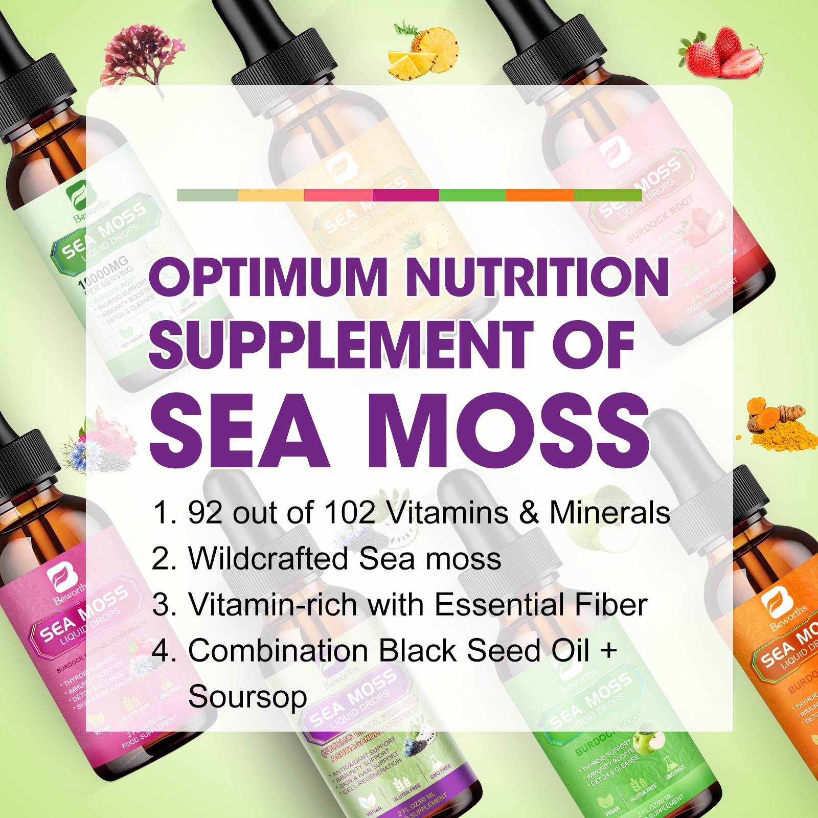 2 Pack Certified Organic Sea Moss Drops Irish Sea Moss Bladderwrack Burdock Root