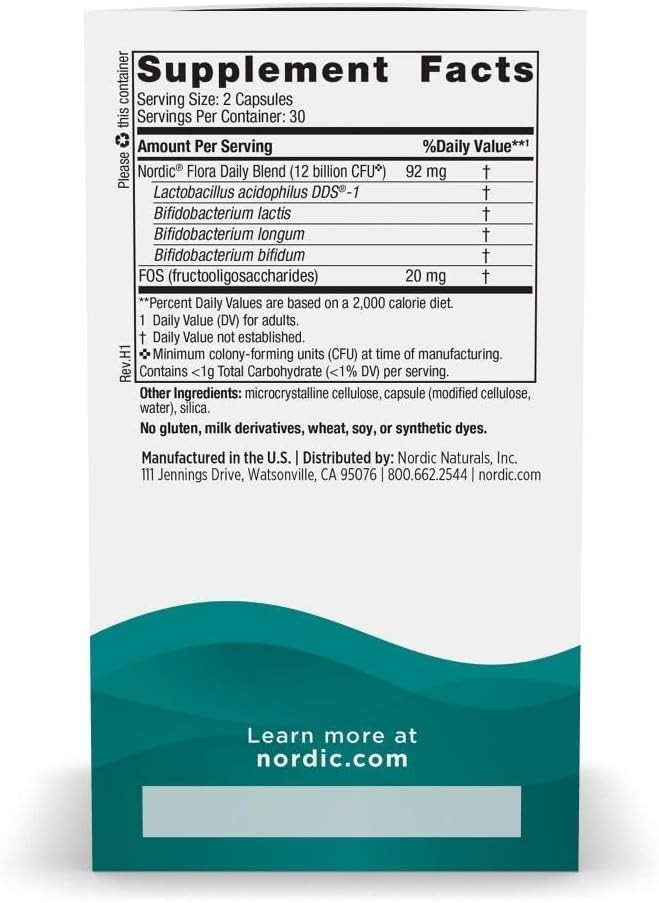Nordic Naturals Nordic Flora Daily Probiotic 60 Capsules 12 Billion CFU