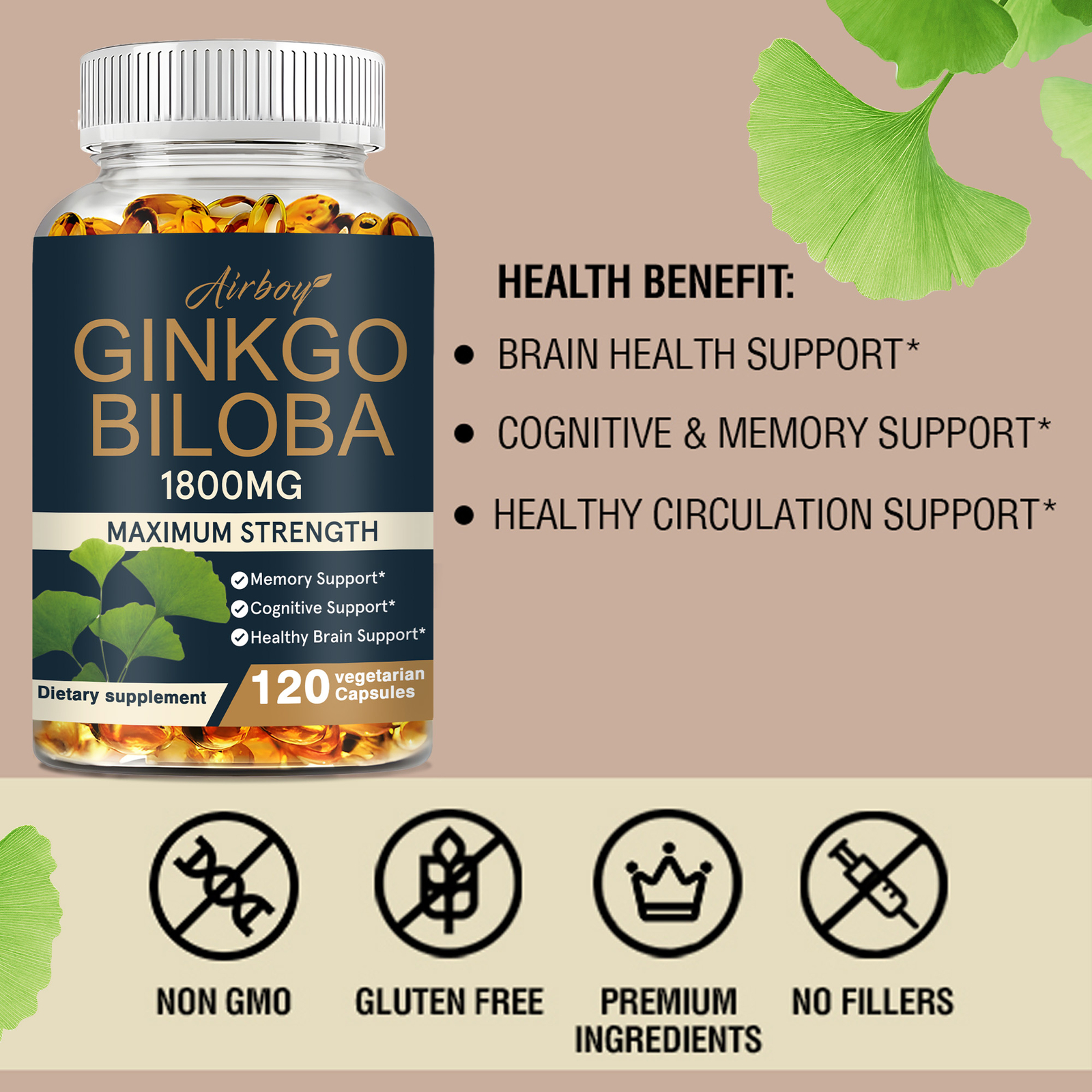 Ginkgo Bilo 1800mg – Healthy Brain, Improve Focus, Memory, and Overall Cognition