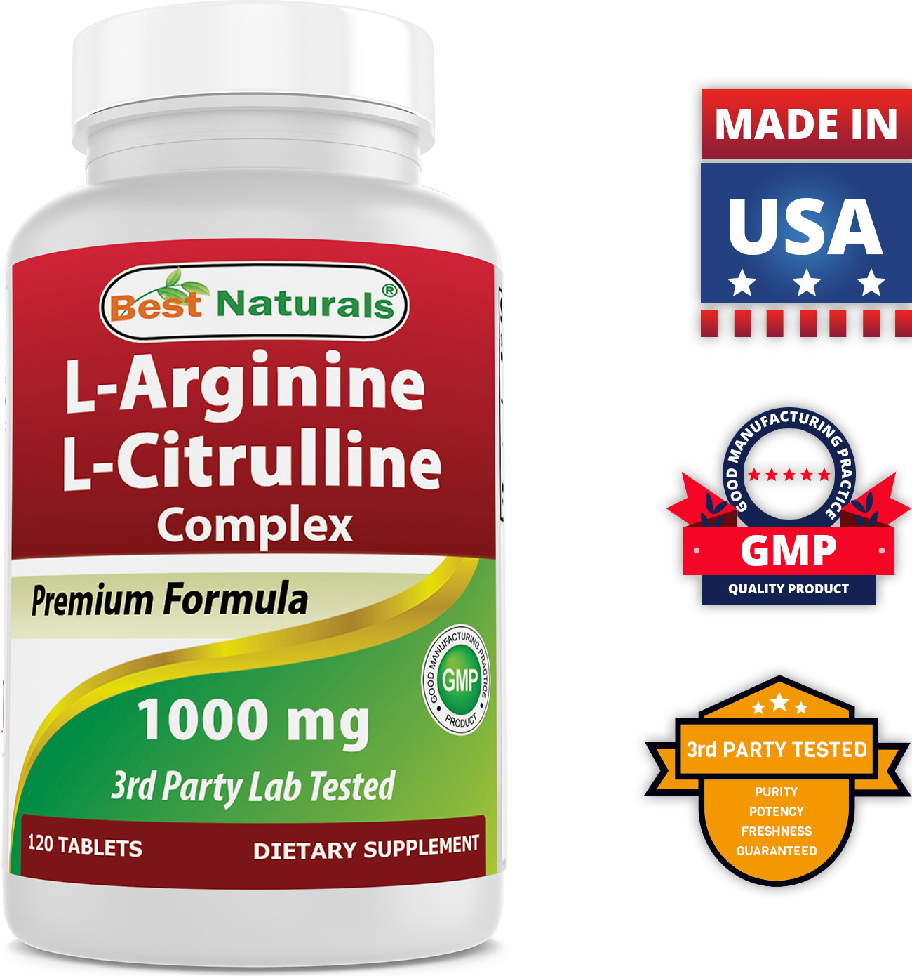 2 Pack Best Naturals L-Arginine L-Citruline Complex 1000 mg 120 Tablets