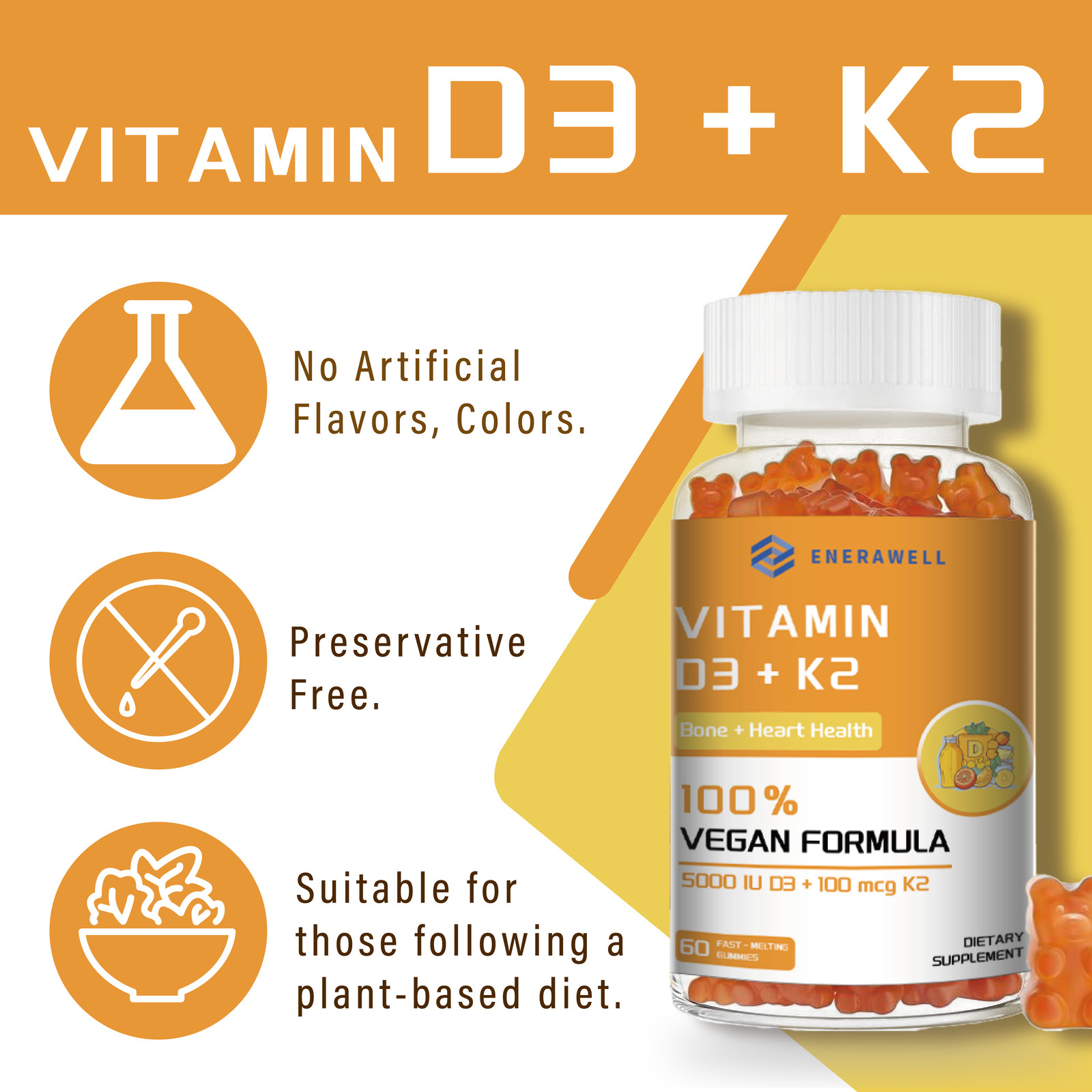 Vitamin K2 (MK7) with D3 5,000IU Supplement,60 Gummies, Immune Health 02/07/2027