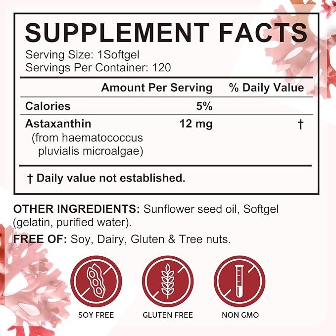 US Tiuedu Astaxanthin 12mg – 120 Softgels Skin Health Enhanced Circulation