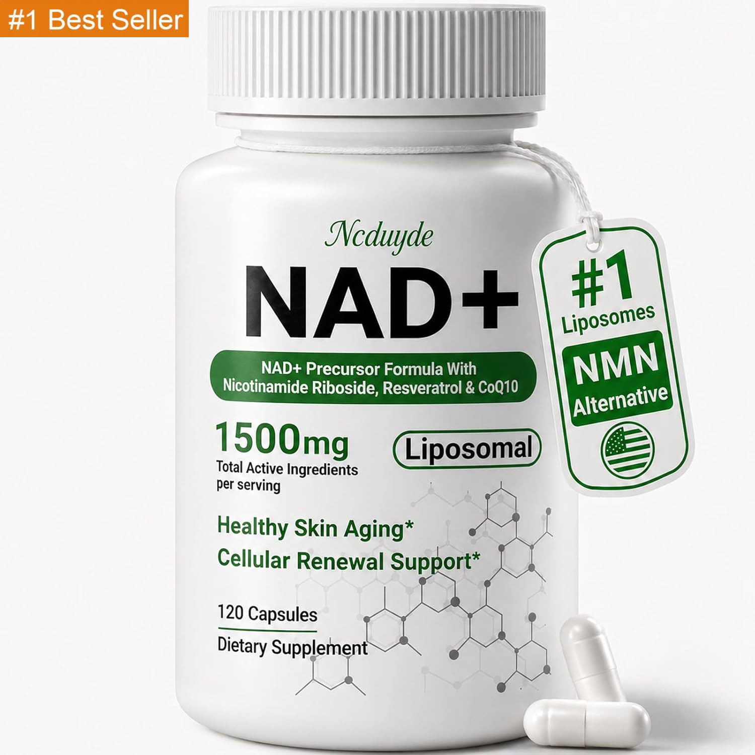 NAD+ Supplement, Liposomal NAD Nicotinamide Riboside Resveratrol 1500 Mg – Anti-