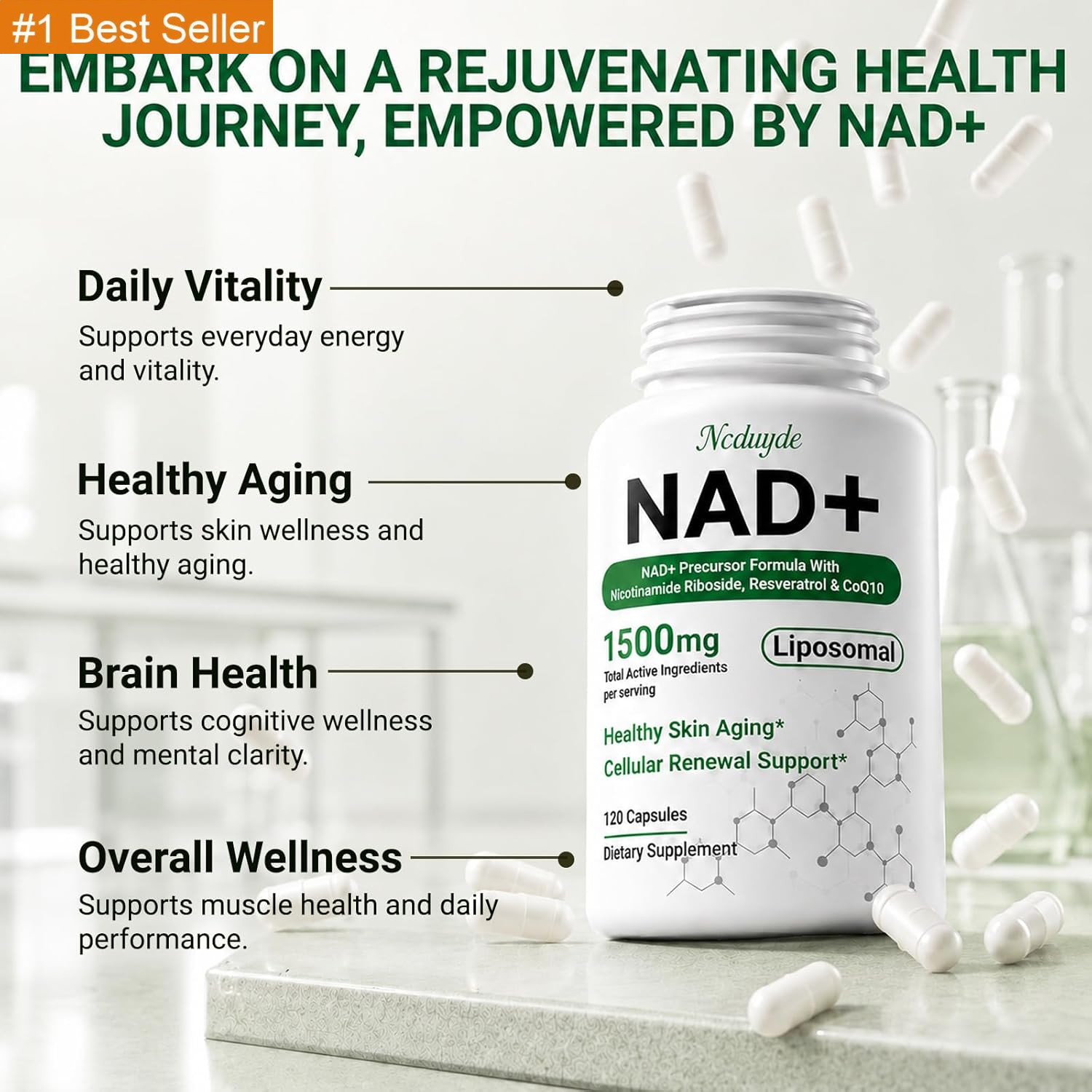 NAD+ Supplement, Liposomal NAD Nicotinamide Riboside Resveratrol 1500 Mg – Anti-