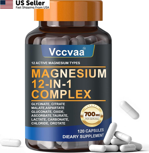 Magnesium Complex 700mg | 12-in-1 High Absorption Supplement | Glycinate,…