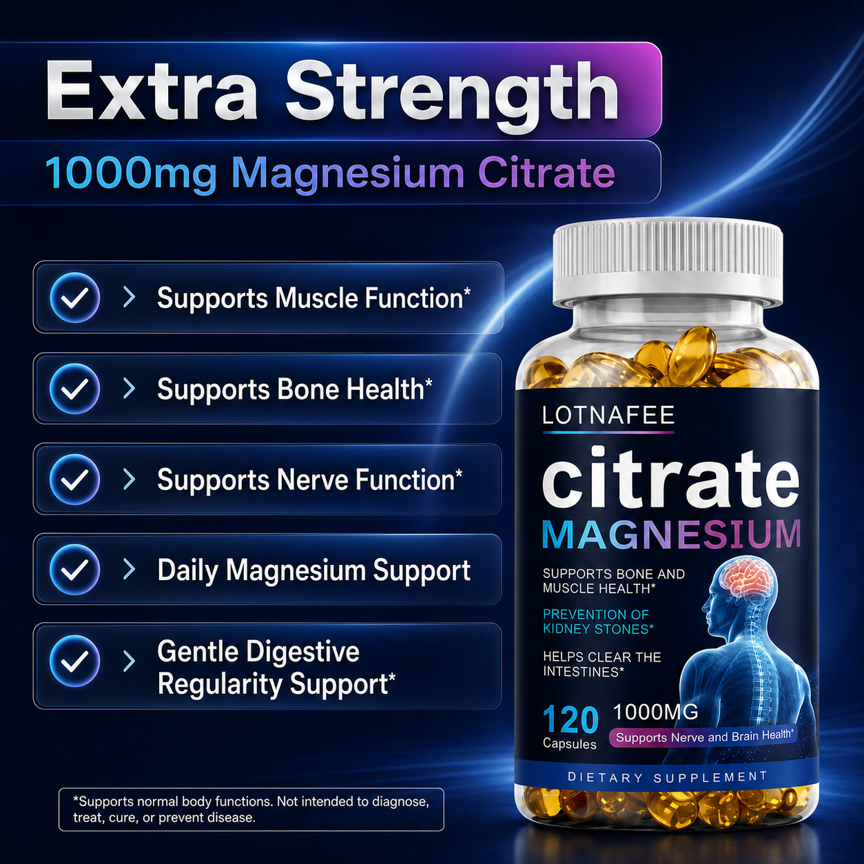 Magnesium Citrate 1000mg Capsules Super Strong Effective Capsules 120 Softgels