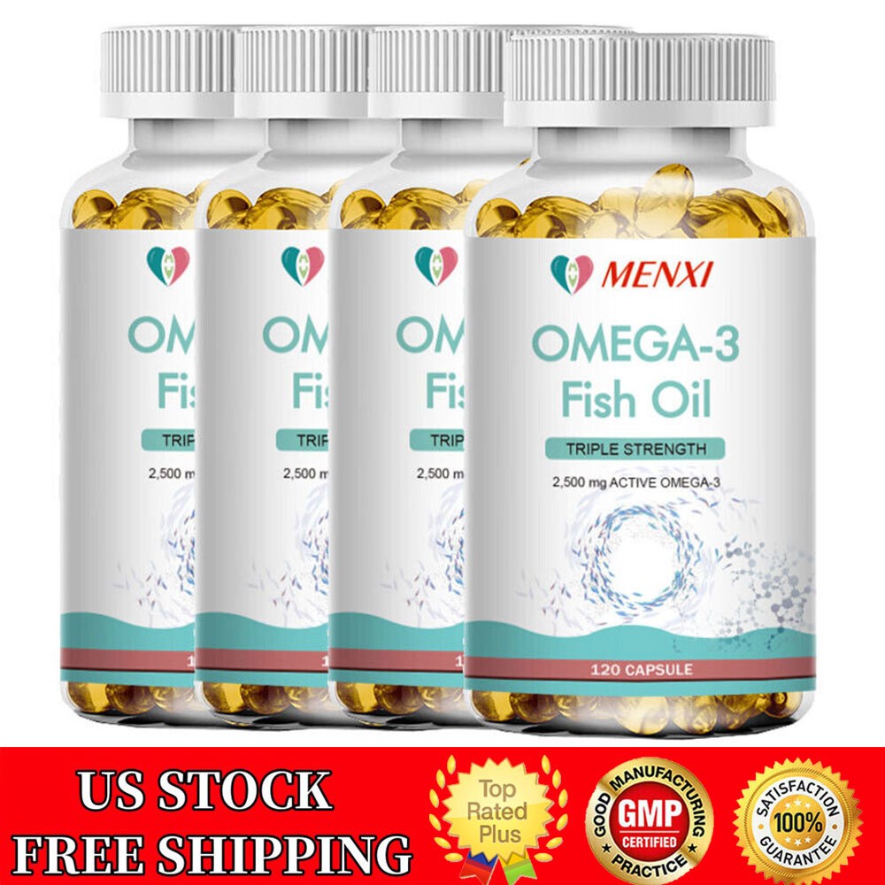 3x Strength EPA and DHA Omega 3 Fish Oil 3600mg,Highest Potency,4 × 120 Softgels