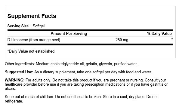 Swanson D-Limonene Cold-Pressed Orange Peel Extract 250 mg 60 Softgels