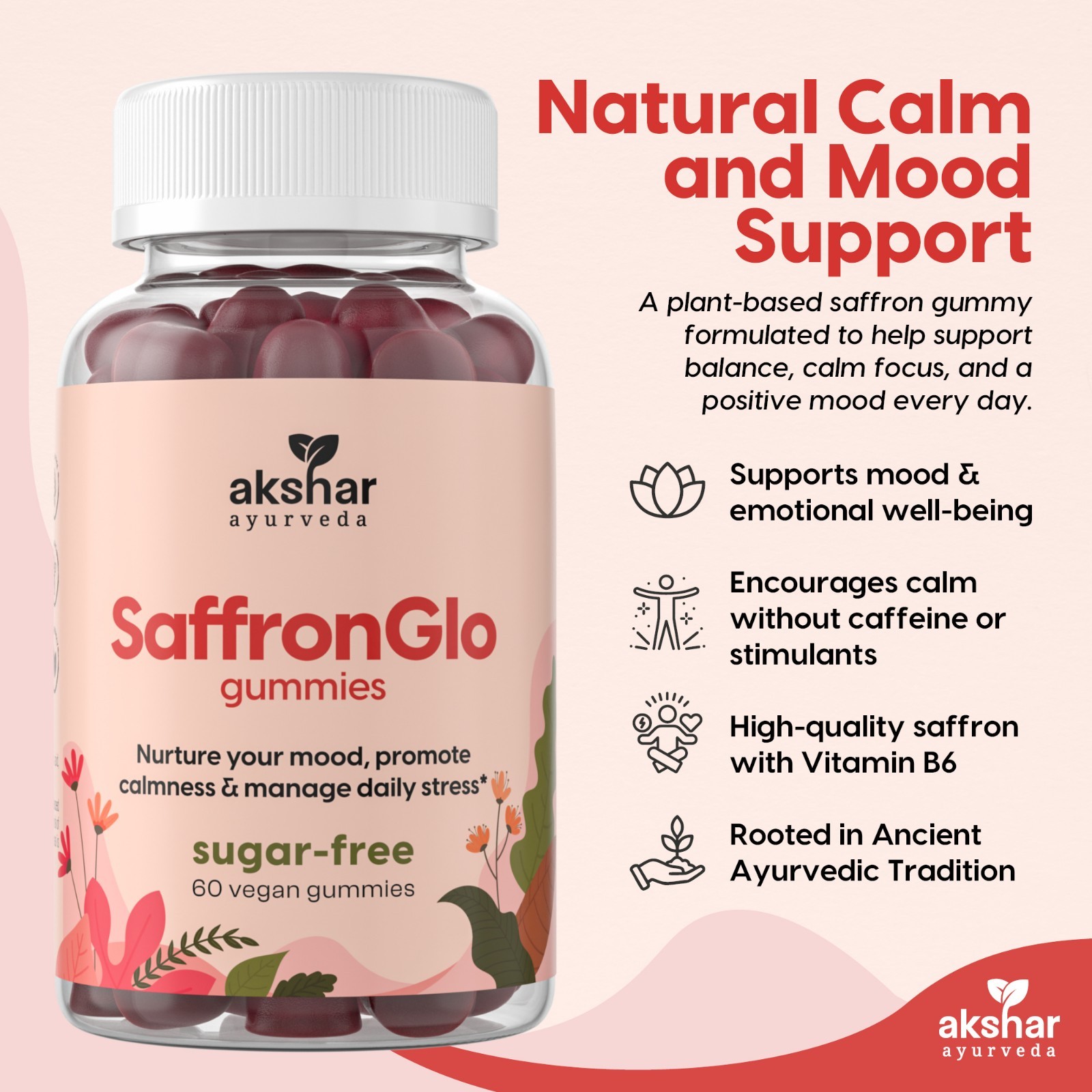 AKSHAR ayurveda Saffron Gummies-Sugar Free Mood & Focus, Saffron Extract