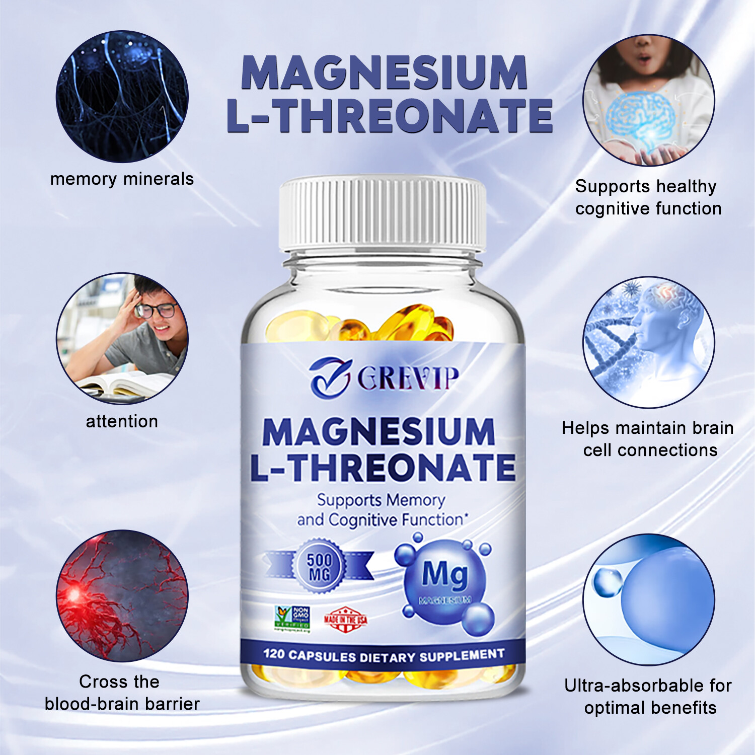 120pcs Magnesium L-threonate – Nervous Health, Improve Sleep, Relieve Stress