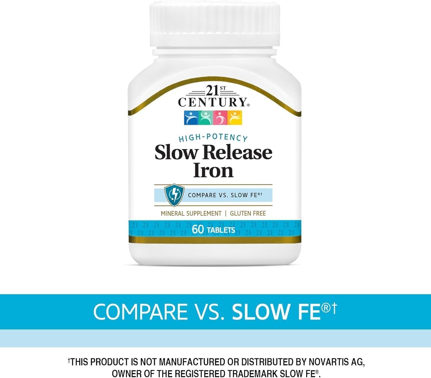 Slow Release Iron Tablets 60 Count Pack of 3 Gluten Free Iron Supplement