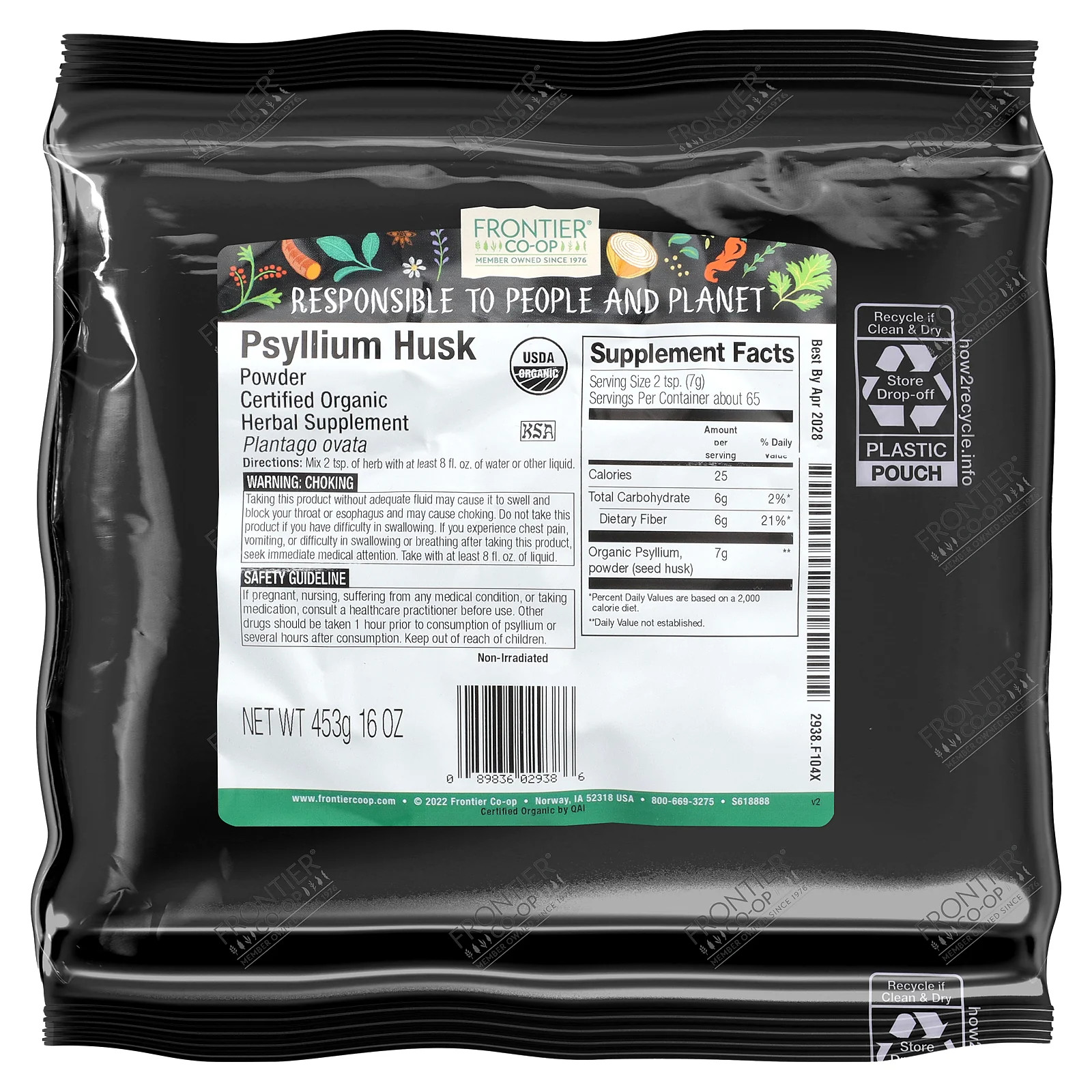 2 X Frontier Co-op, Organic Psyllium Husk Powder, 16 oz (453 g)