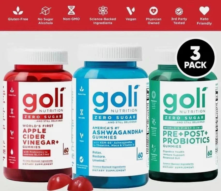 Goli Zero Sugar 2026 Trio – 3 Flavors, 3 x 60 Gummies