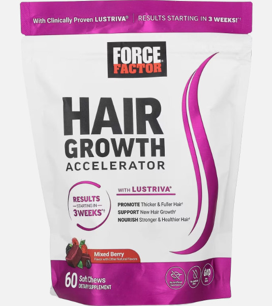 Hair Growth Accelerator Lustrav Soft Chews Mixed Berry 60 Count