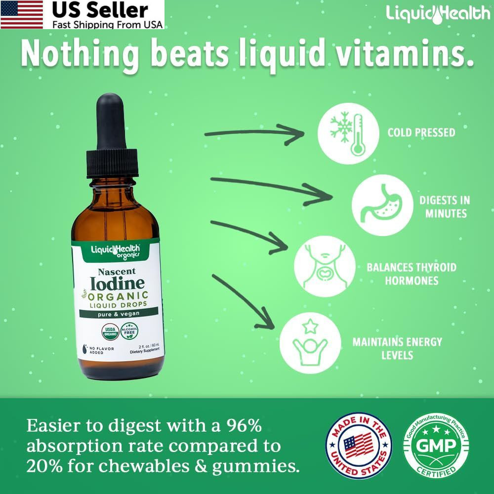 LIQUIDHEALTH USDA Organic Nascent Iodine Liquid Drops, 2 Fl Oz (Pack of 1)
