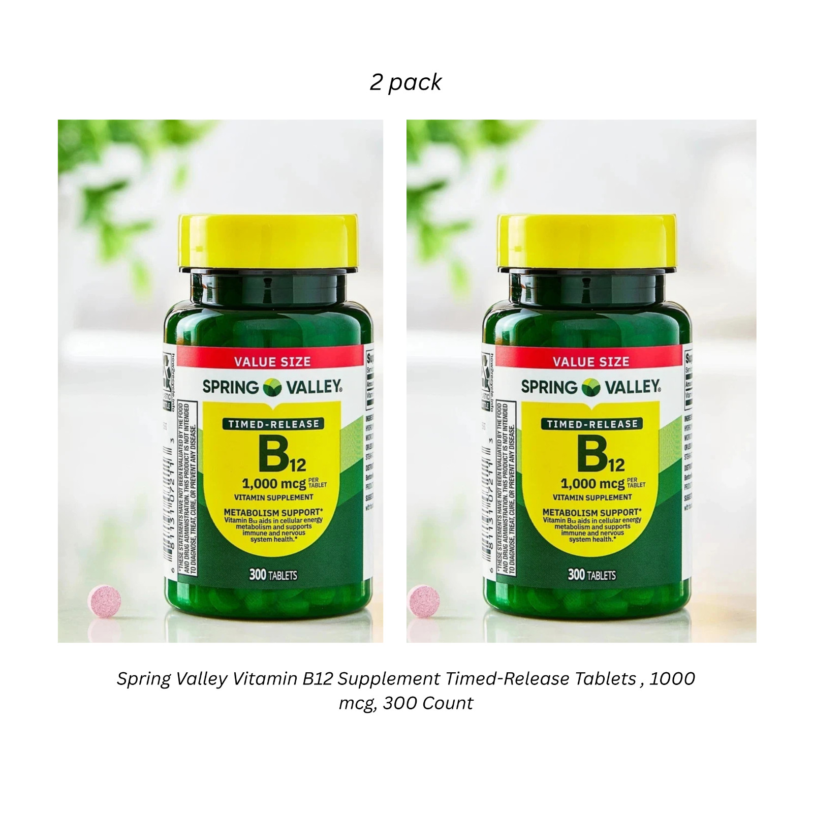 Spring Valley Vitamin B12 1000 Mcg Timed Release Tablets, 300 Count ( 2 PACK )