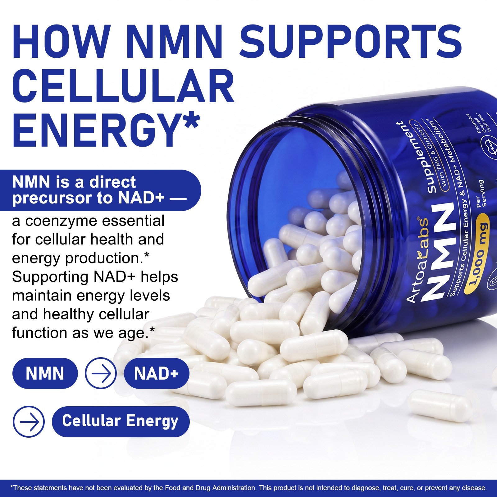 NMN Supplement, NMN Complex- 120 Veggie Capsules | High Purity NAD+ Precursor wi