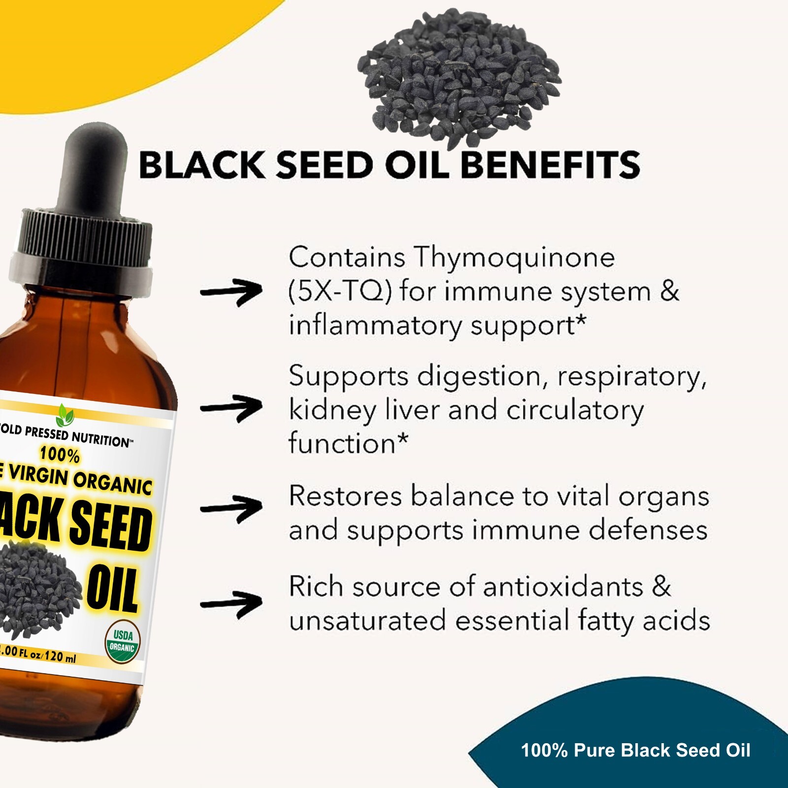 100% Pure Virgin CERTIFIED Organic Black Seed Oil Edible Cold Pressed Cumin 4oz