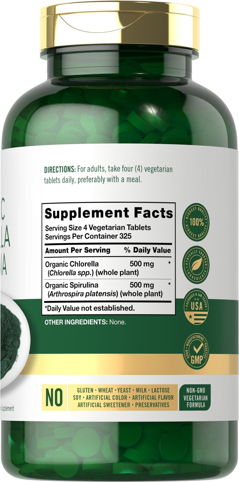 Carlyle Organic Chlorella Spirulina Tablets | 1300 1300 Count (Pack of 1)