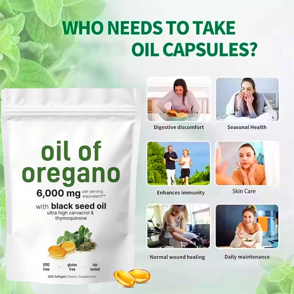 2 in 1 Oil of Oregano & Black Seed Softgels Count with Carvacrol,Immune Support