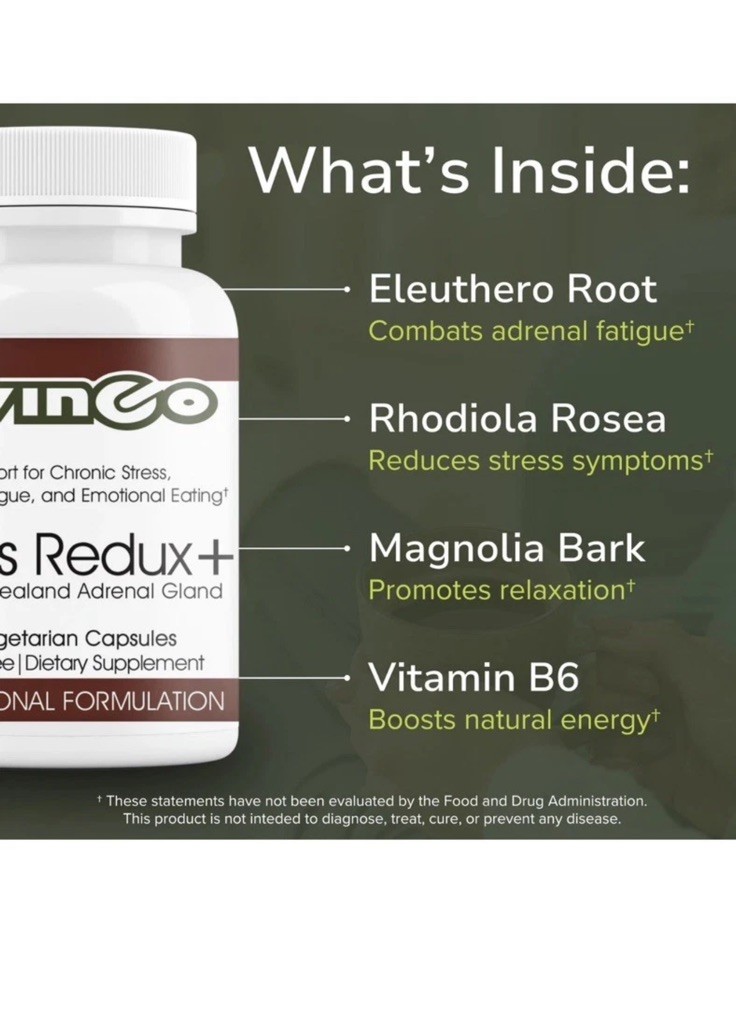 Vinco Stress Redux+ Advanced Adrenal & Cortisol Daily Supplement 60 c exp02/2026