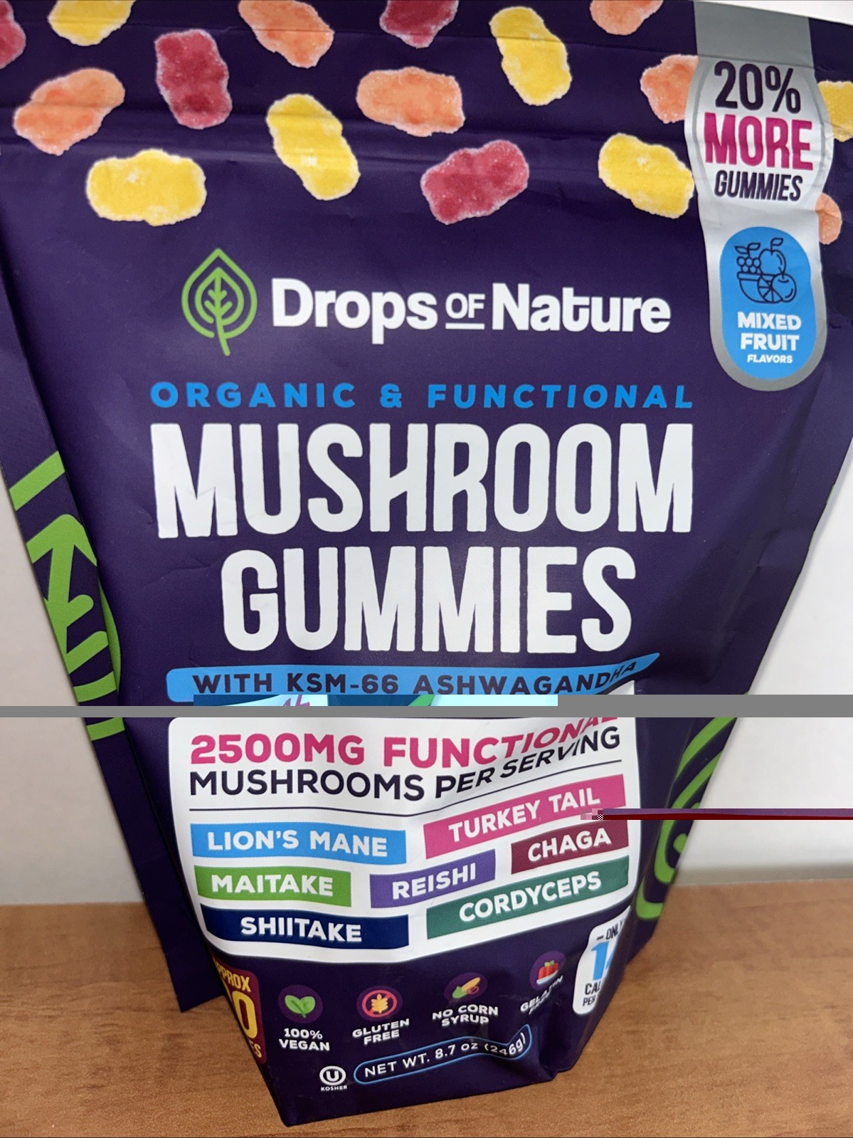 Drops of Nature Mushroom Gummies – Ashwagandha, Lion’s Mane – 80ct