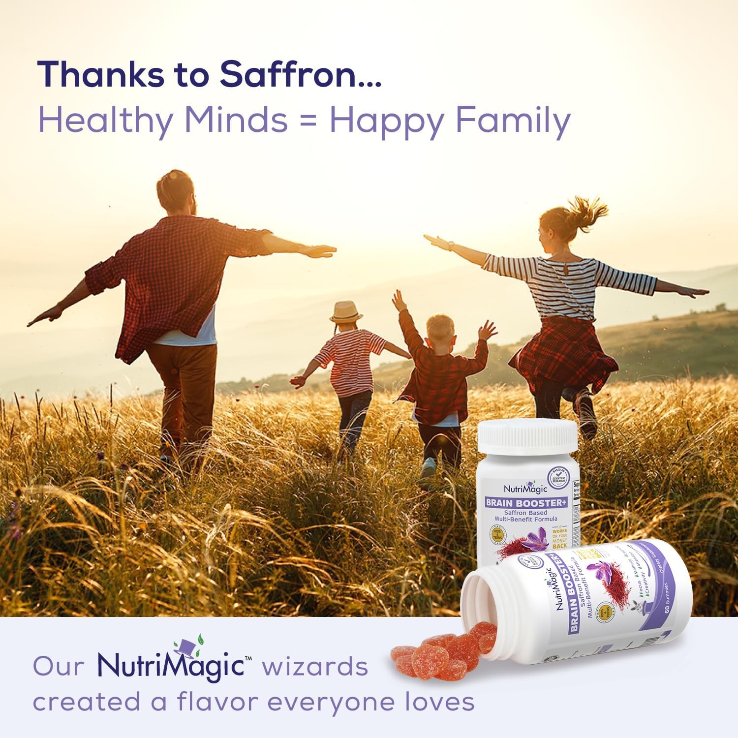 NutriMagic Kids Brain Booster Saffron Extract Gummies Focus Memory Multivitamin