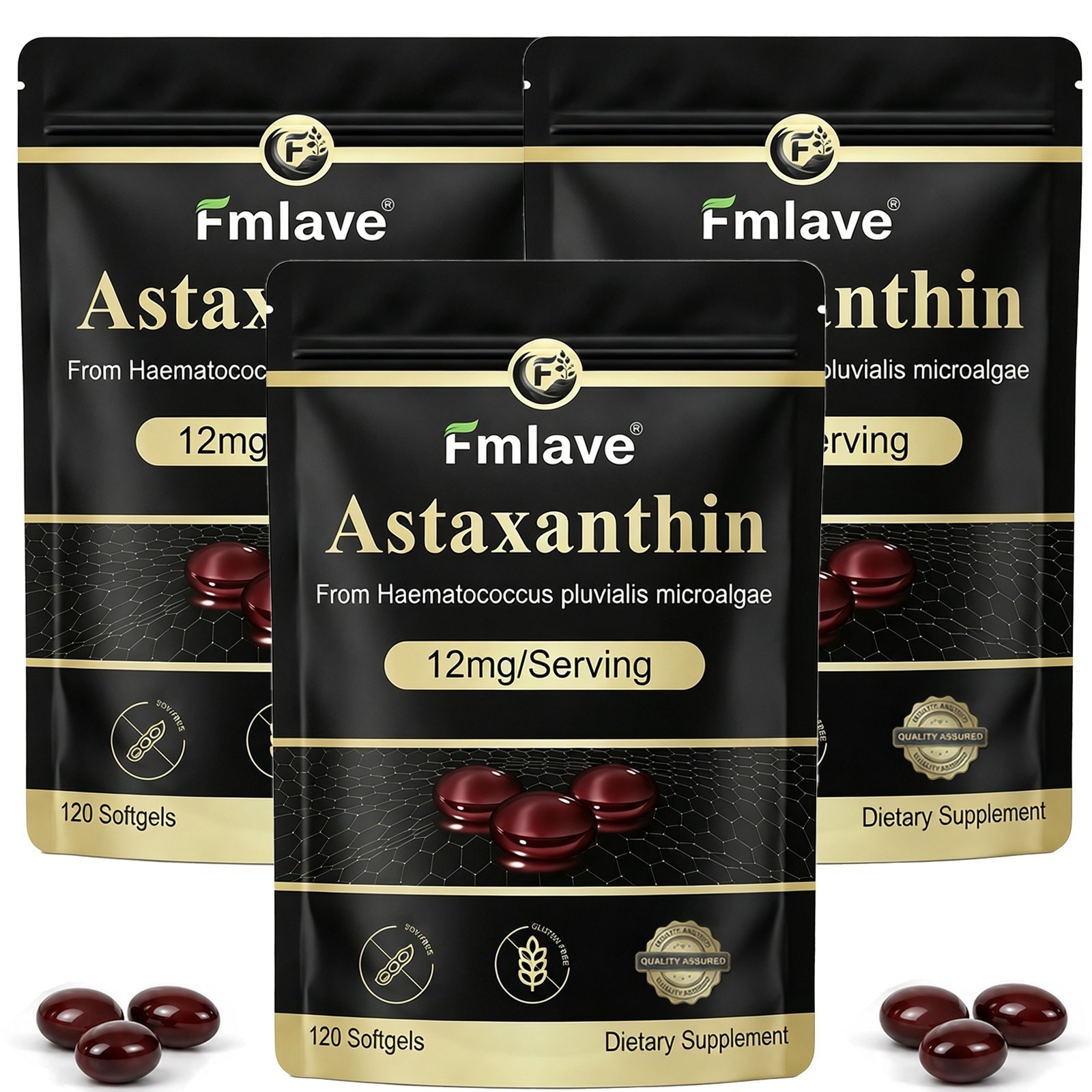 3pack Micro Ingredients Astaxanthin 12mg, 360 Softgels, Natural Antioxidant Skin