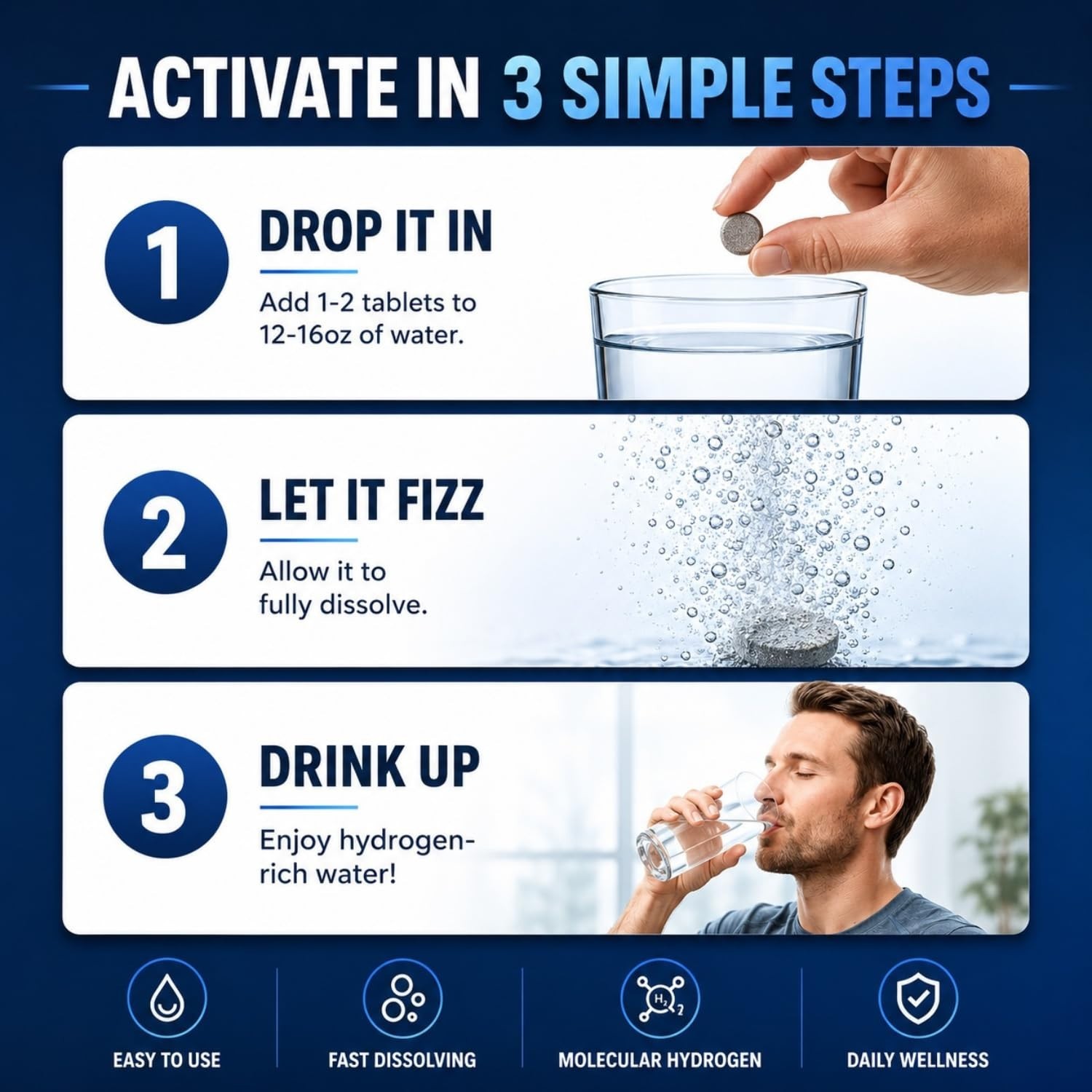 Molecular Hydrogen Tablets for Water | 12,000 PPB H2 | Energy Booster & Performa