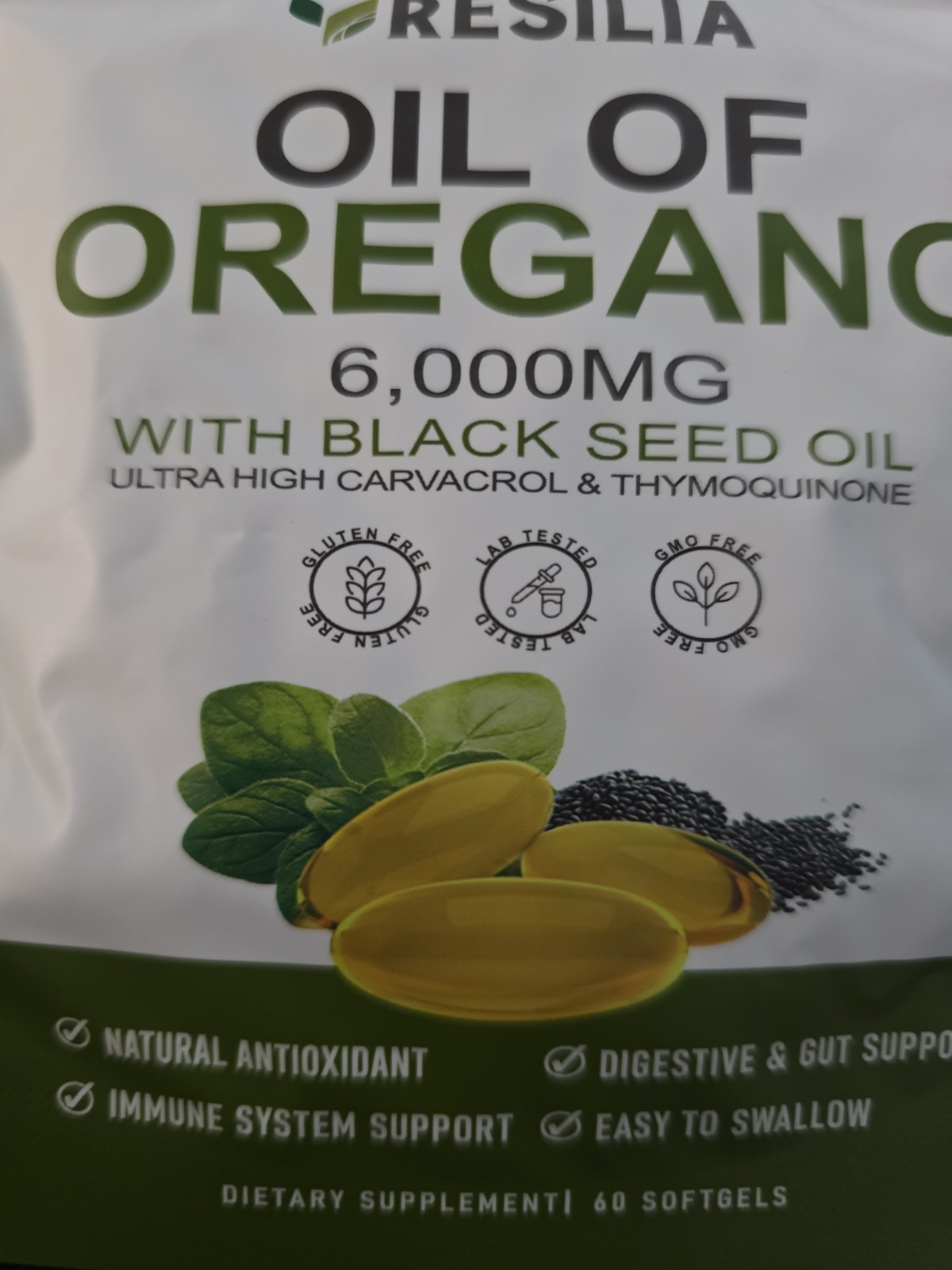 Resilia Oil of Oregano 6000mg with Black Seed Oil Softgels – 60 Capsules 1xPk
