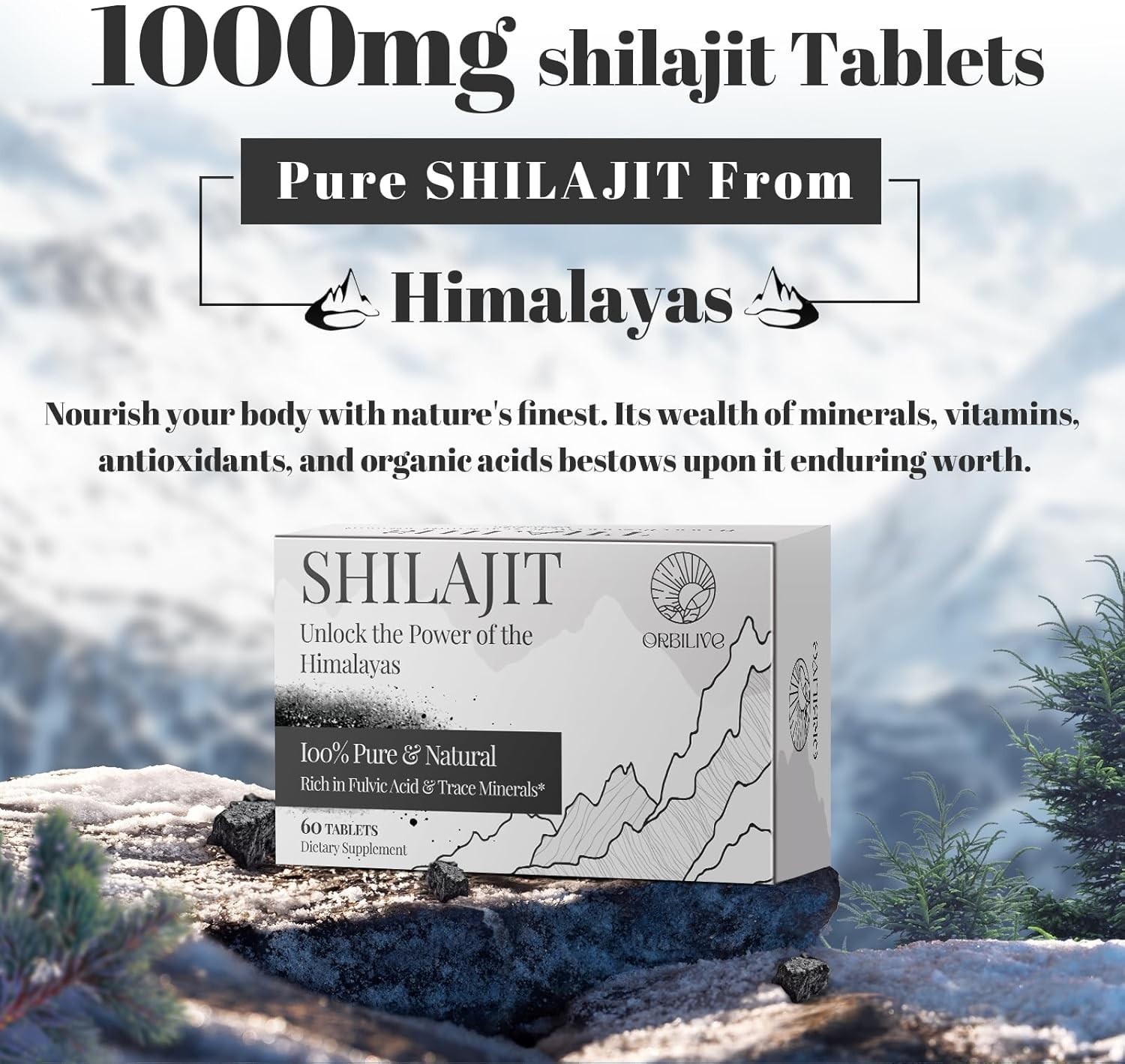 Shilajit 30000MG Pure Himalayan with 85 Trace Minerals 60 Count