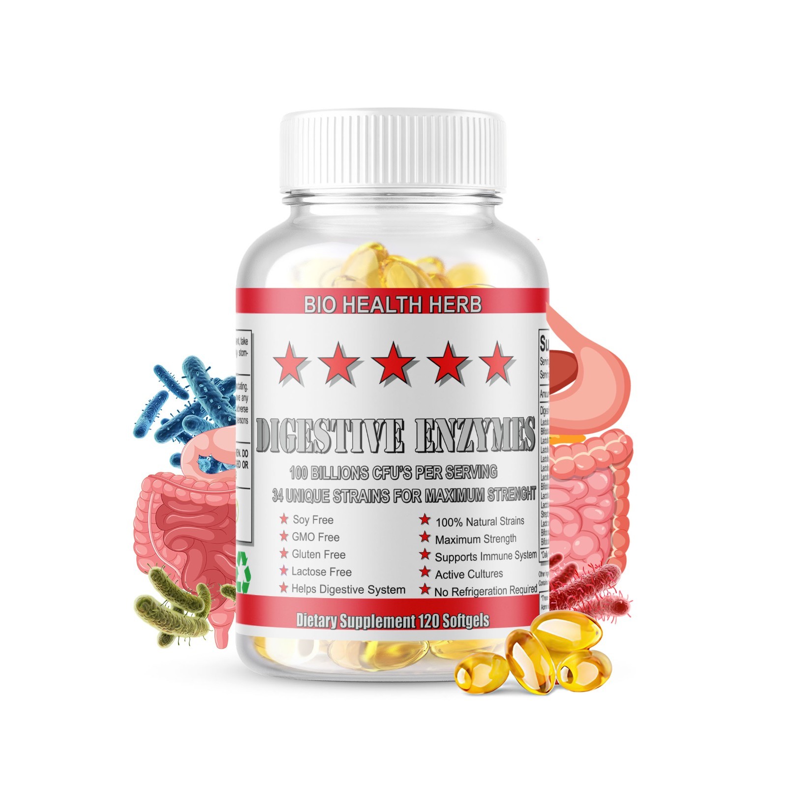 3 x Digestive Enzymes Prebiotic & Probiotics Gas, Constipation & Bloating Relief
