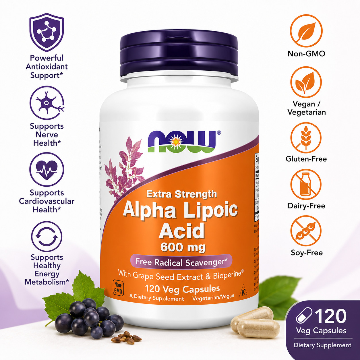 Ácido alfa lipoico 600 mg Apoya el metabolismo de la glucosa y la salud nerviosa