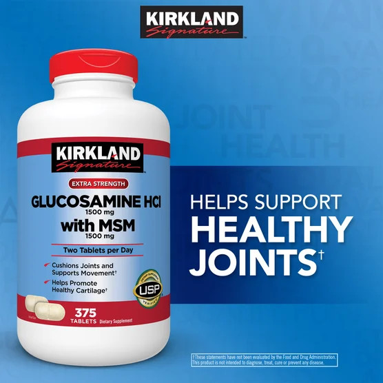 Kirkland Signature Glucosamine Extra Strength HCI 1500mg with MSM 375 Tablets