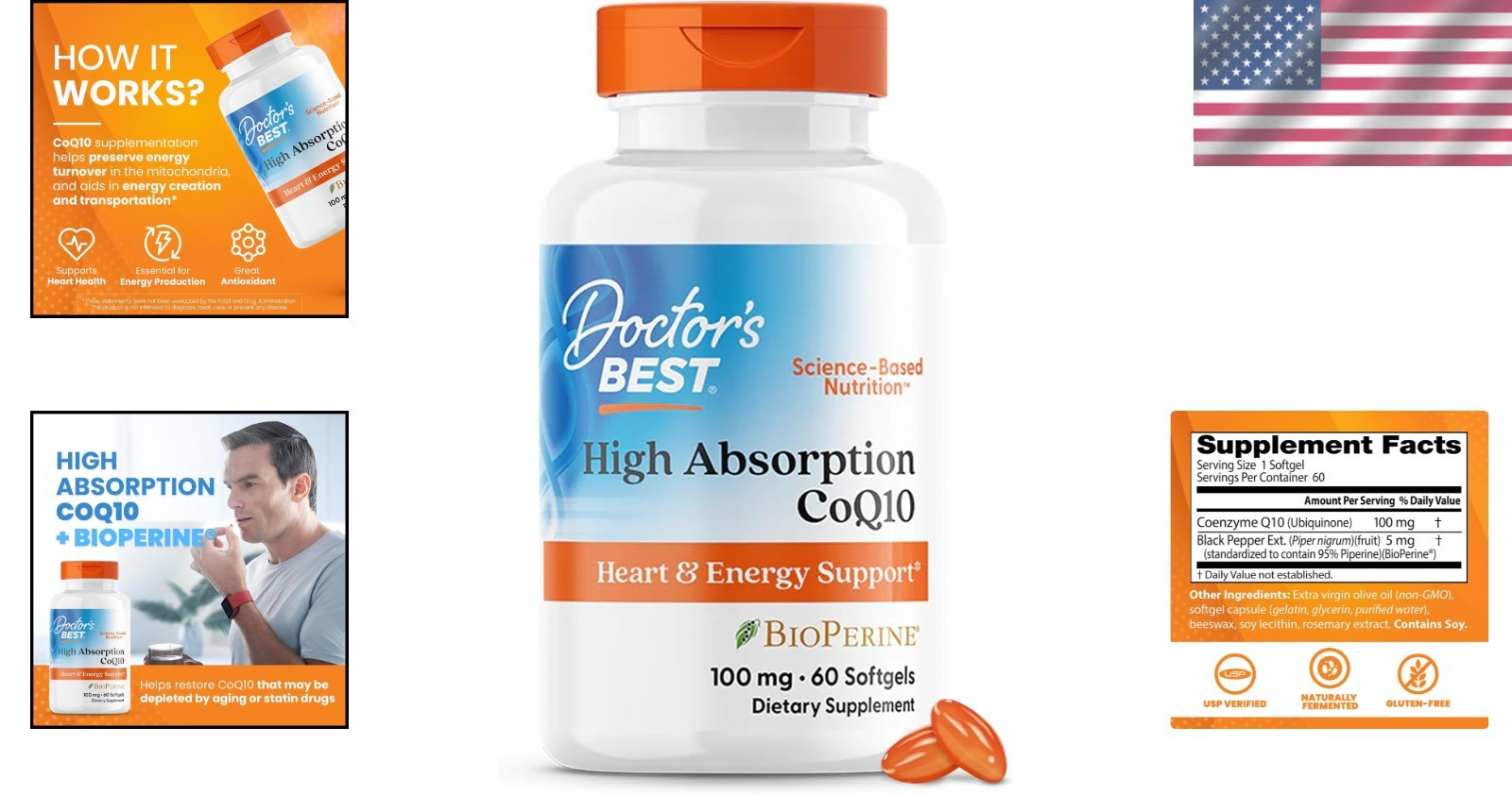 100 mg High Absorption CoQ10 with BioPerine – Heart Health & Energy, 60 Softgels