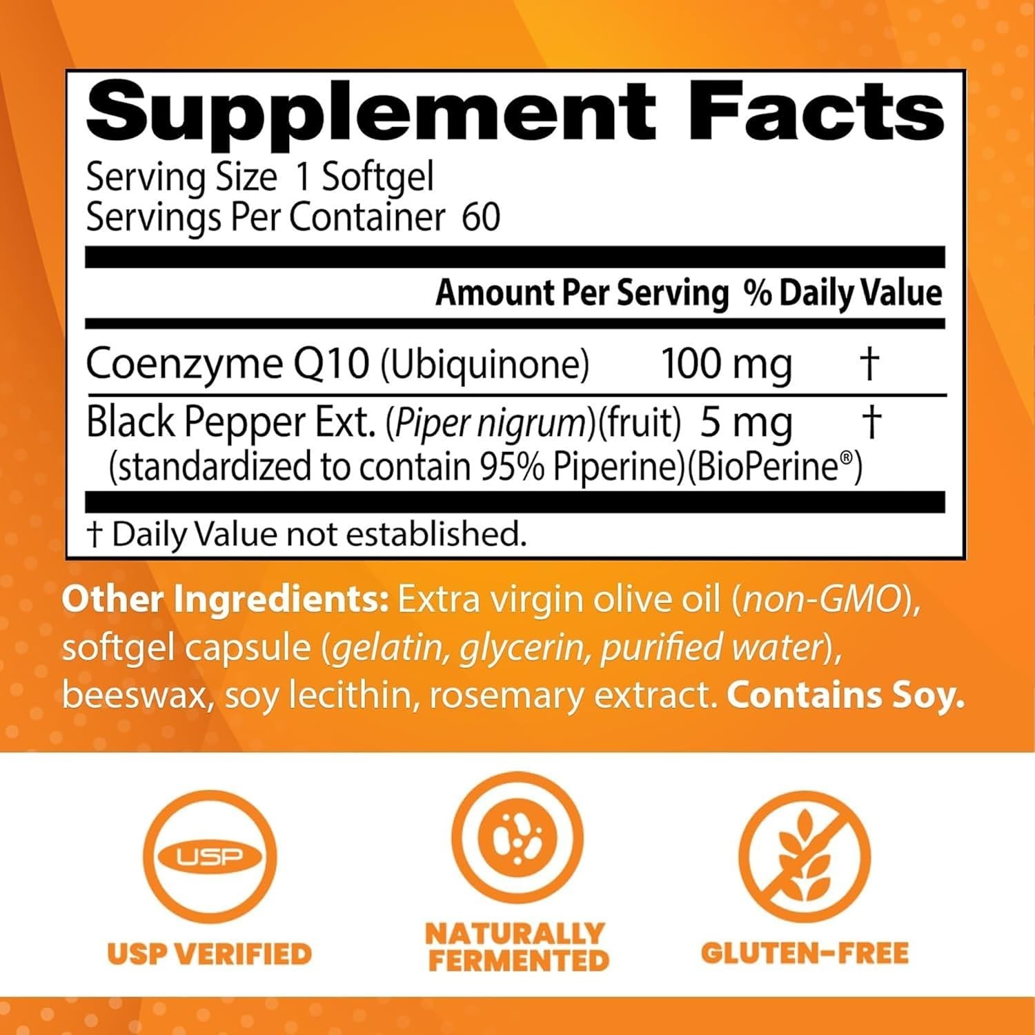 100 mg High Absorption CoQ10 with BioPerine – Heart Health & Energy, 60 Softgels