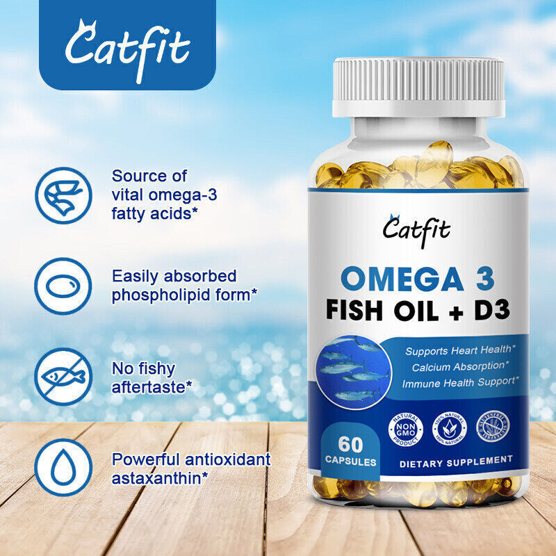 120Pcs Omega 3 Fish Oil+Vitamin D3 Pills 1200mg 3x Strength High Potency