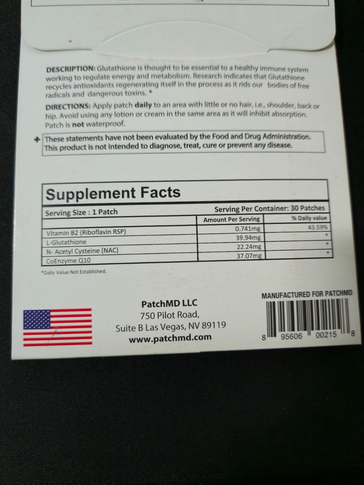PatchMD Glutathione Plus Topical Patch 90 Day Supply Dietary Supplement New