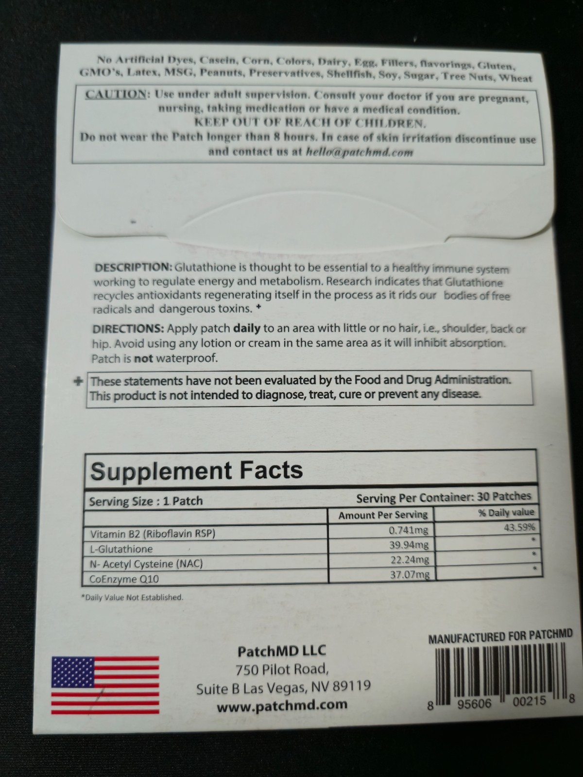 PatchMD Glutathione Plus Topical Patch 90 Day Supply Dietary Supplement New