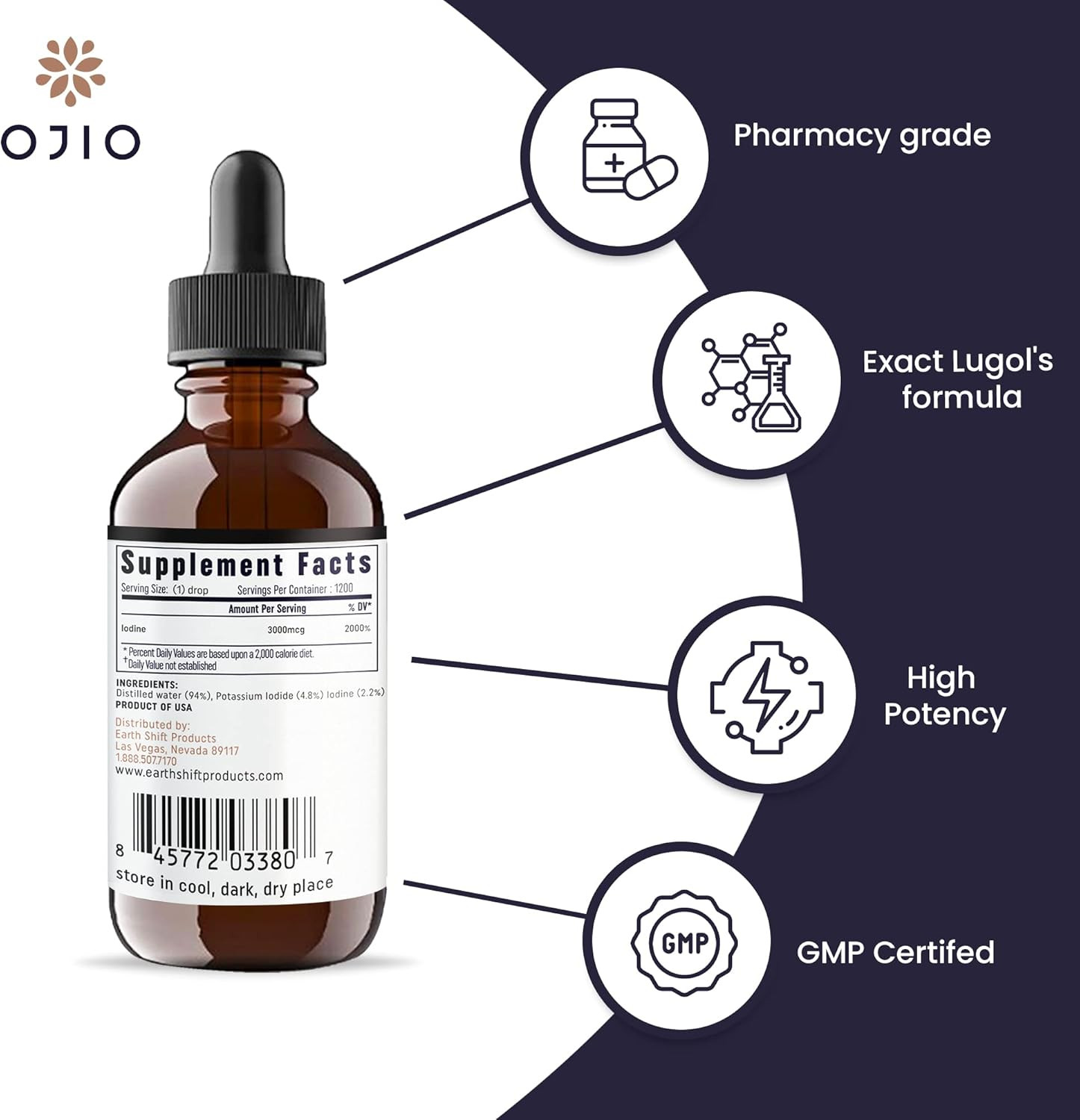 Iodine Solution 2% Liquid Drops High Potency 2oz Oral Supplement Energy Health