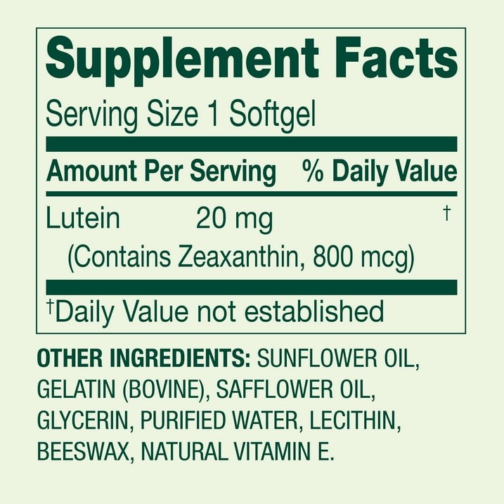 Spring Valley Lutein and Zeaxanthin Eye Health Softgels, 20mg, 30 Count