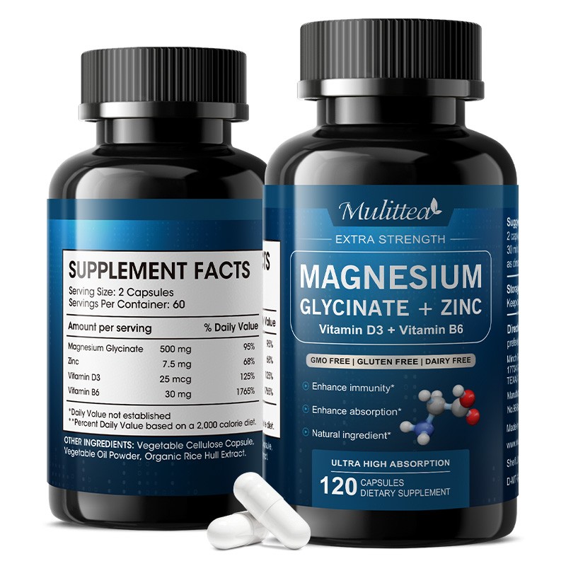 Magnesium Glycinate 500mg Vitamin D3 Zinc For Sleep Stress Relief Support Bone