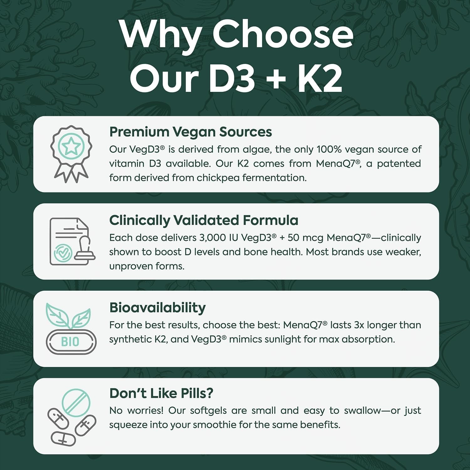 Organics Ocean Better D3 + K2 100% Organic Dietary Suppliment | 30 Softgels
