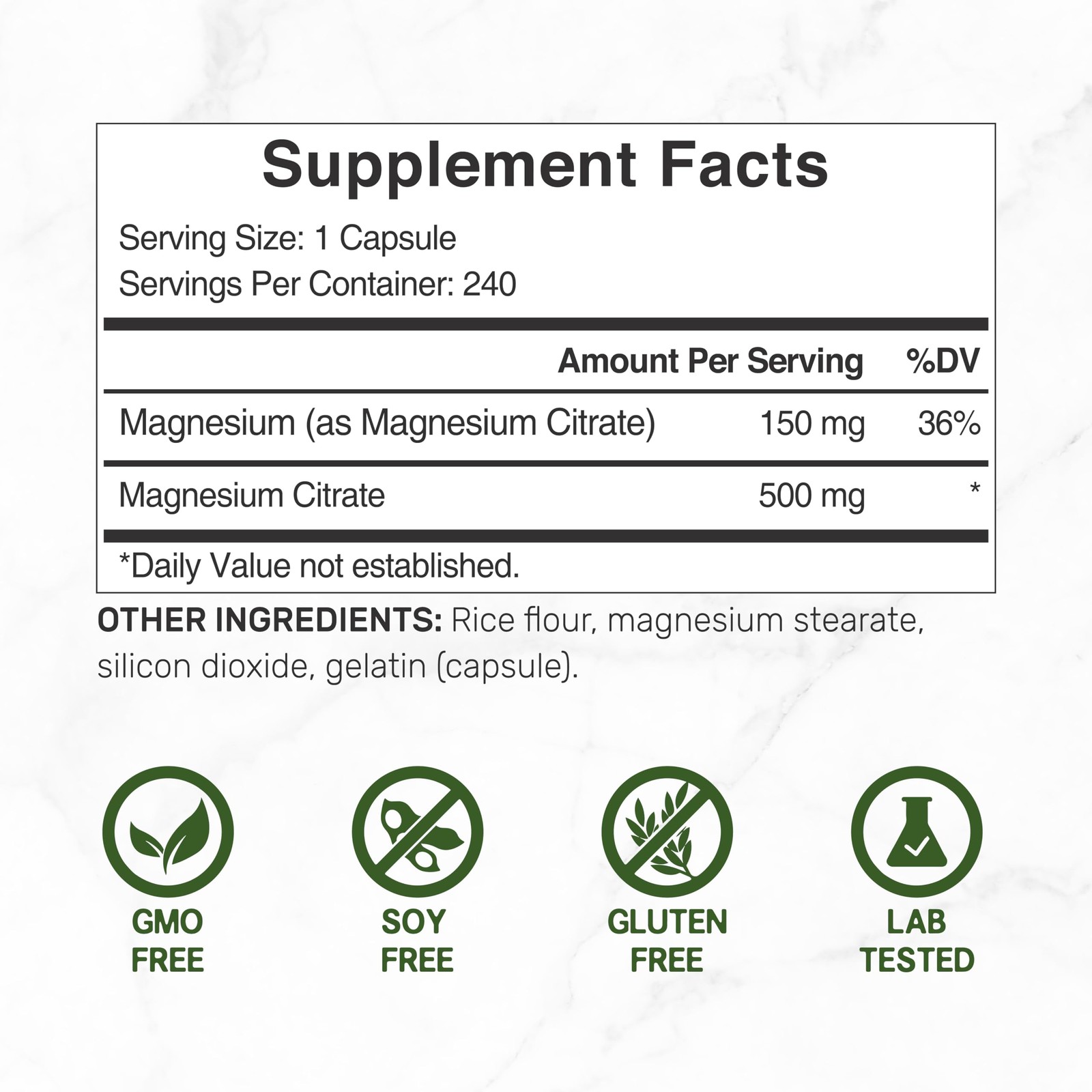 DEAL SUPPLEMENT Magnesium Citrate 500mg, 240 Capsules | 240 Count (Pack of 1)