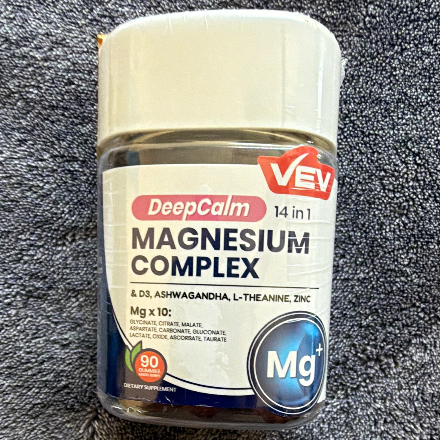 VEV DeepCalm 14-in-1 Magnesium Complex 350mg Sugar Free Fruit Gummies 90